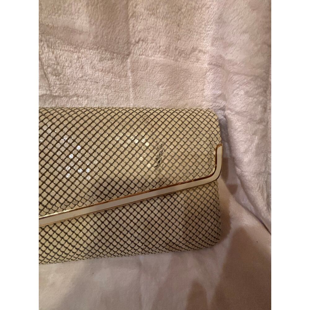 Vintage Gold Aluminum Mesh Evening Clutch, 1970s Disco Beaded Bag with Chain, - Picture 2 of 7